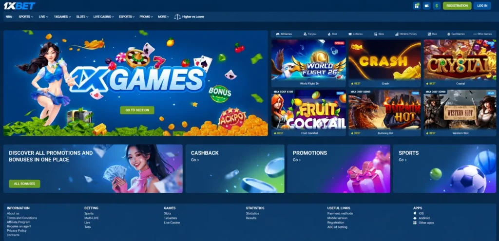 1xbet casino homepage desktop