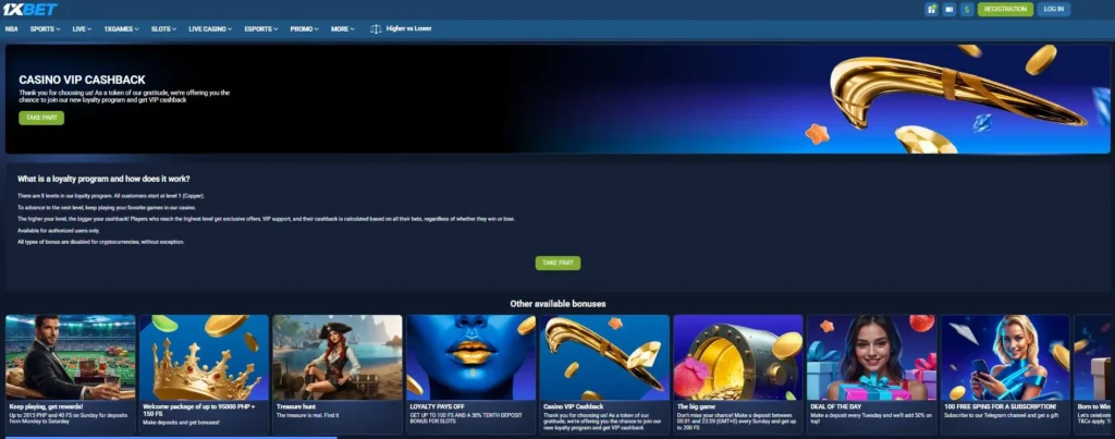 1xbet casino vip cashback