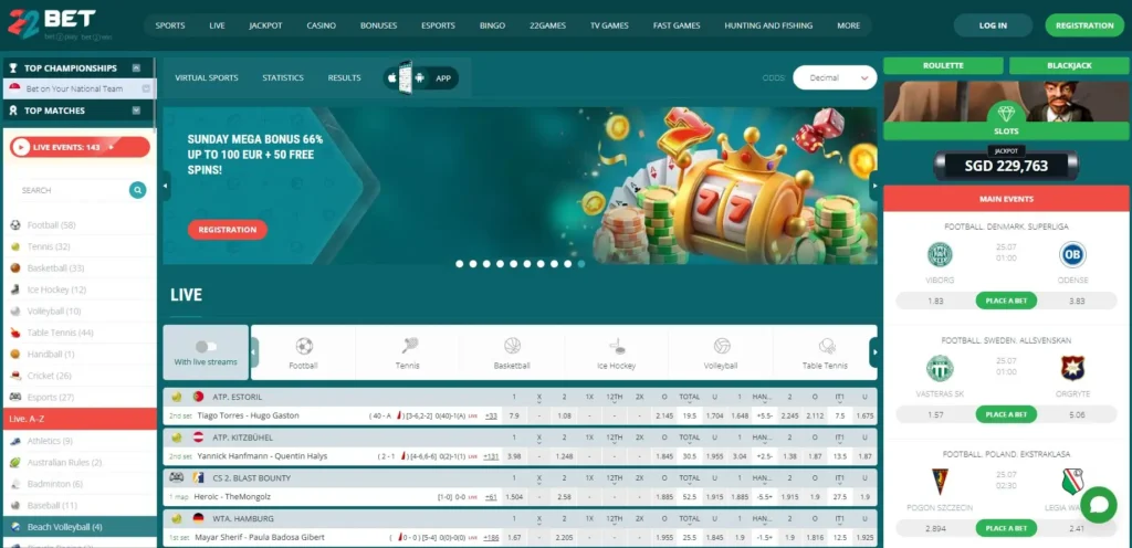 22bet casino homepage