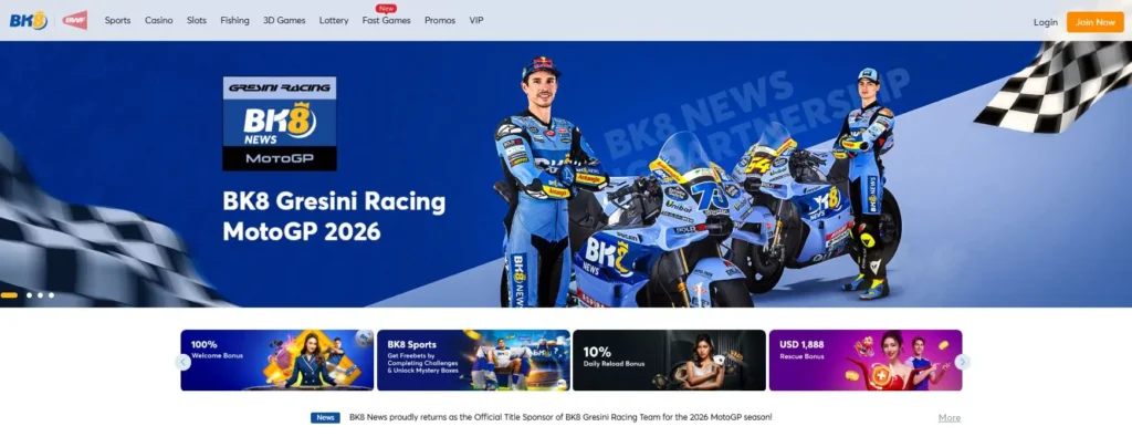 bk8 casino homepage screenshot