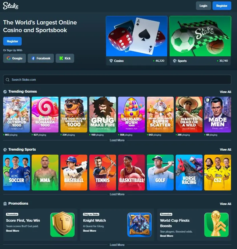 stake casino platform screenshot